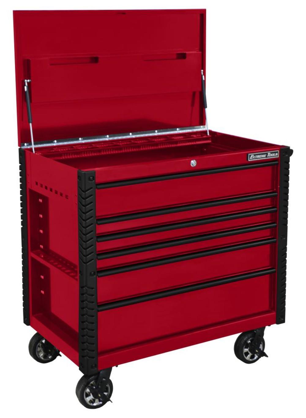 41 6 Drawer Flip Top Deluxe Tool Cart with Bumpers, Red with Black Drawer Pulls