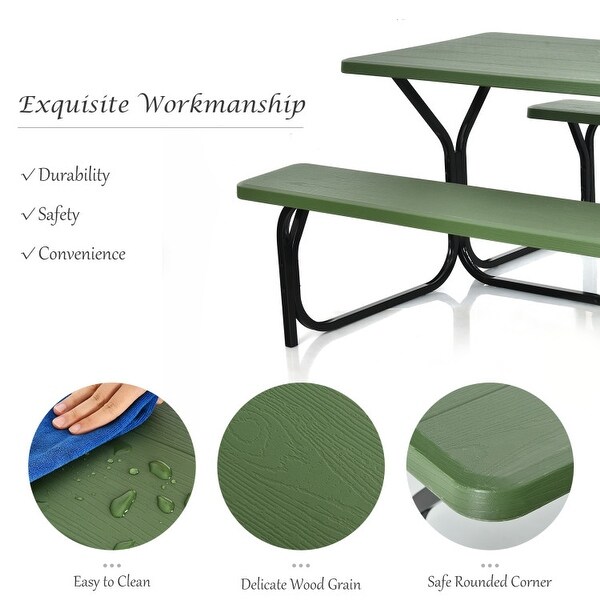 HDPE Outdoor Picnic Table Bench Set with Metal Base