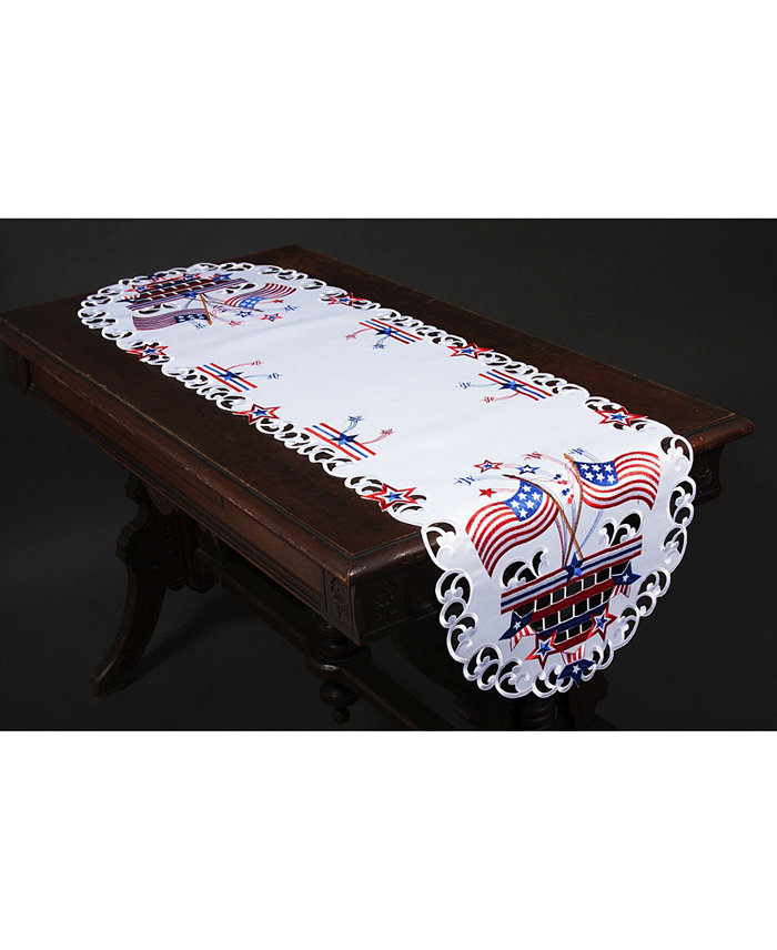 Xia Home Fashions Star Spangled Embroidered Cutwork Table Runner 15 x 53