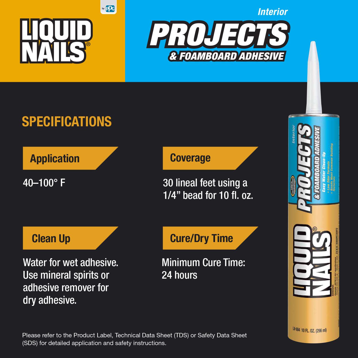 Liquid Nails Projects \u0026 Foamboard High Strength Latex Adhesive 10 oz