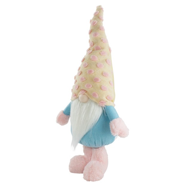 Blue And Pink Standing Spring Plush Gnome Figure With A Polka Dot Hat