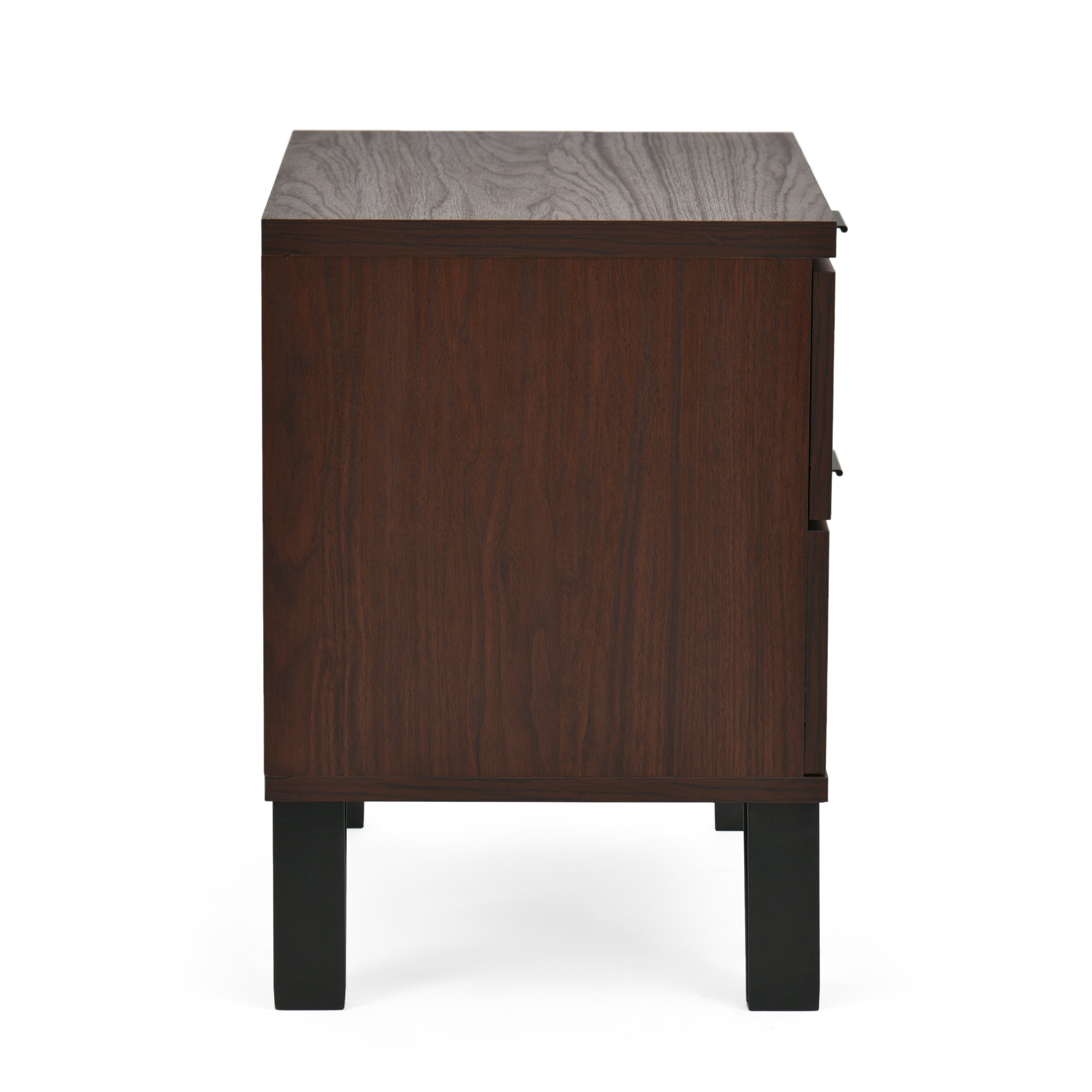 Demijen Modern Industrial 2 Drawer Wide Nightstand, Walnut and Matte Black