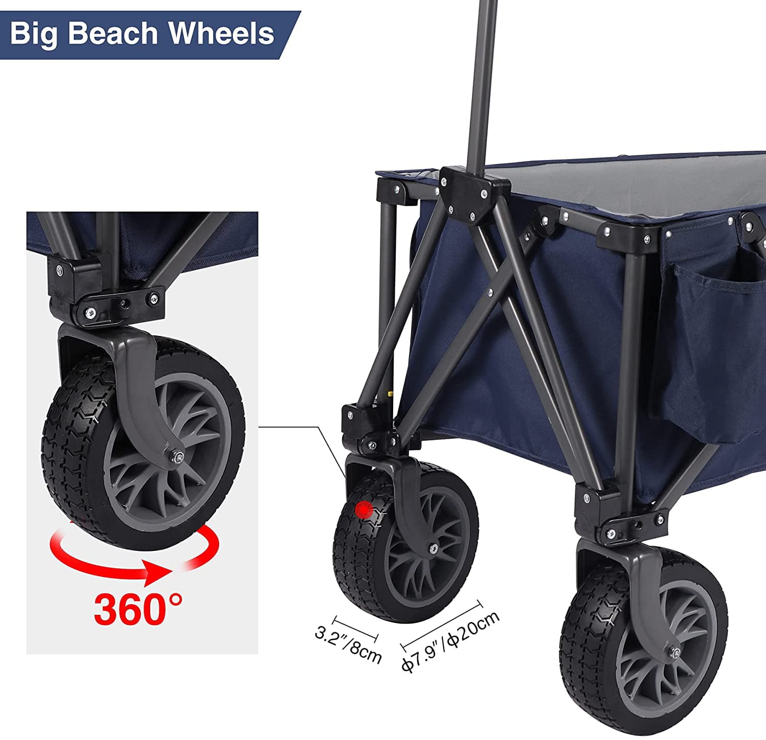 REDCAMP Collapsible Wagon Cart Heavy Duty， 145L Large Foldable Utility Wagon with Wheels and Cup Holder for Camping Beach Garden Shopping