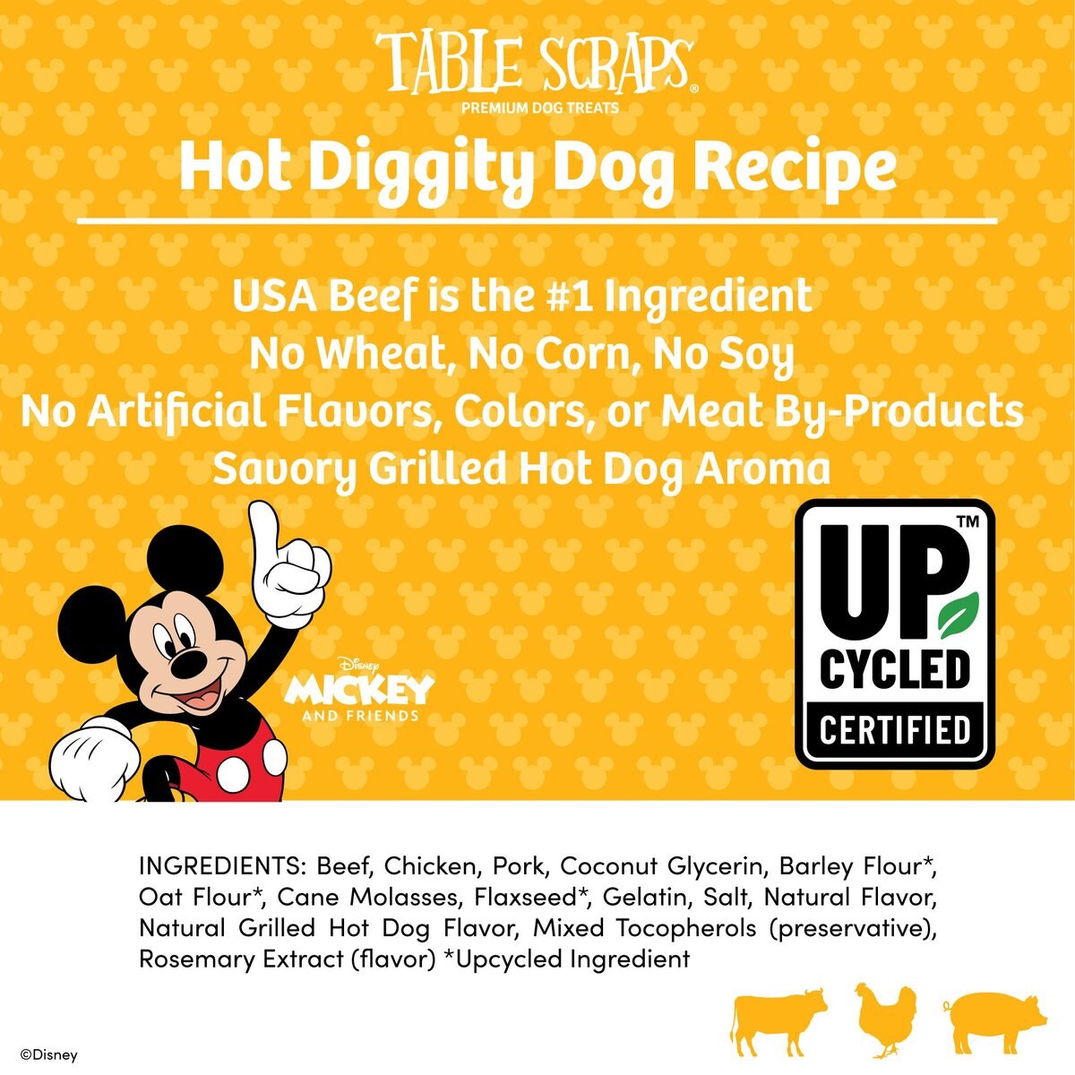 Disney Table Scraps Mickey Mouse Hot Diggity Dog Recipe Upcycled Jerky Dog Treats， 5-oz bag