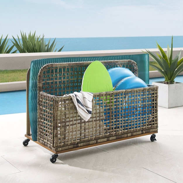 Ridley Outdoor Wicker amp Metal Pool Storage Caddy Gray Crosley