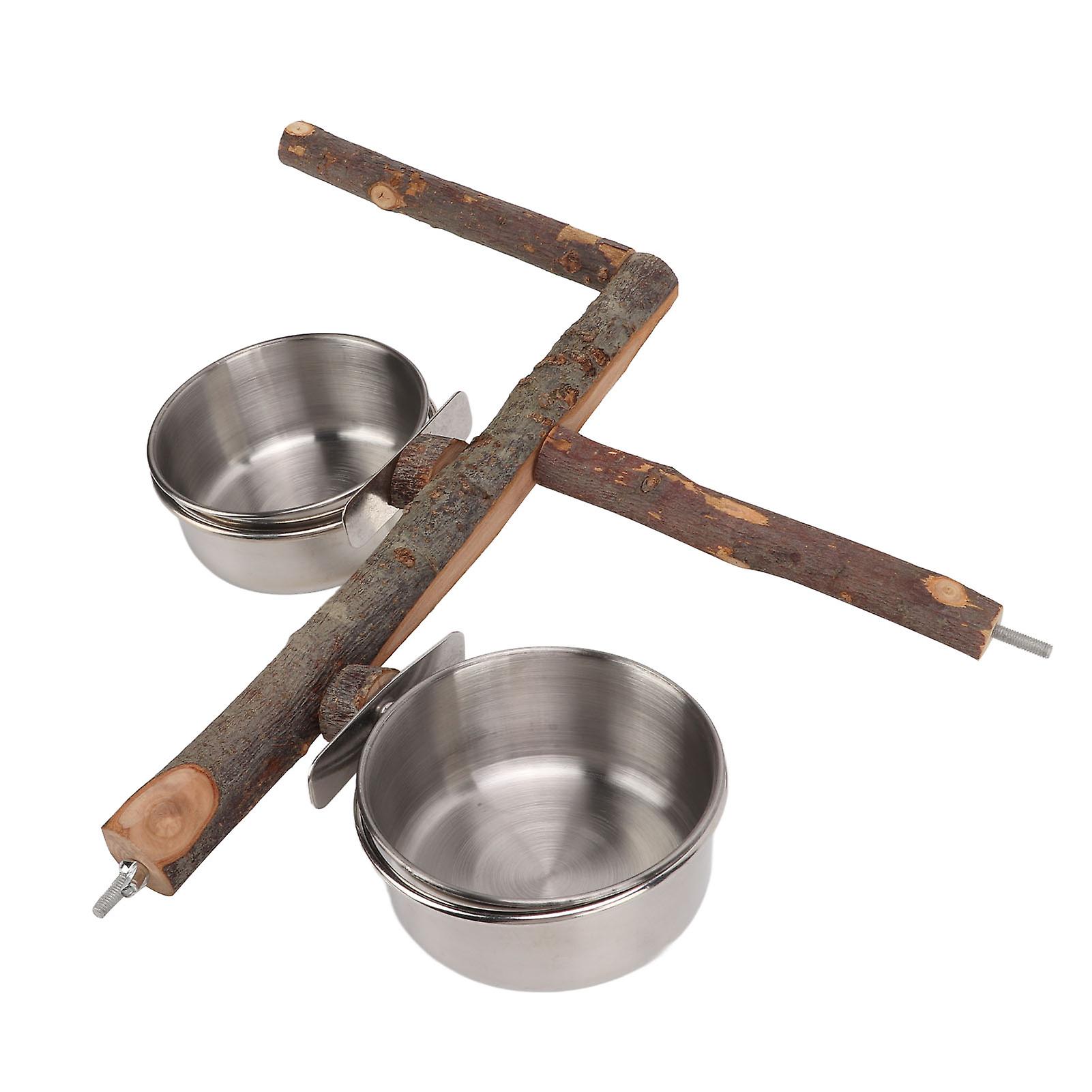 Parrot Wood Stand With Stainless Steel Food Bowl Food Feeder Stand Combination Bird Cage Feeder Setl