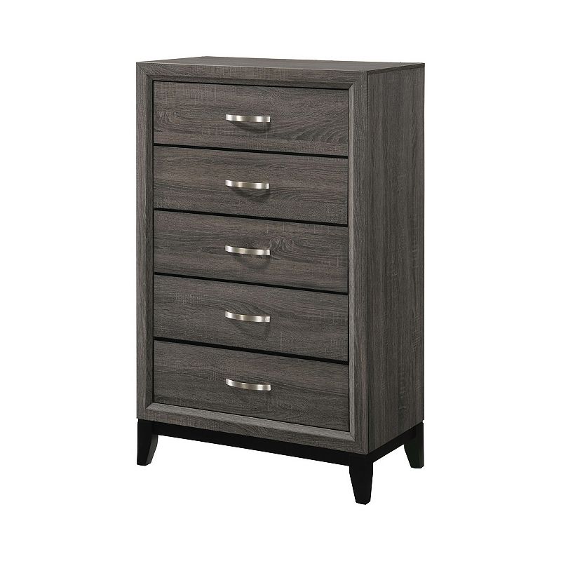 5 Drawer Transitional Chest with Chamfered Feet and Curved Handles， Gray