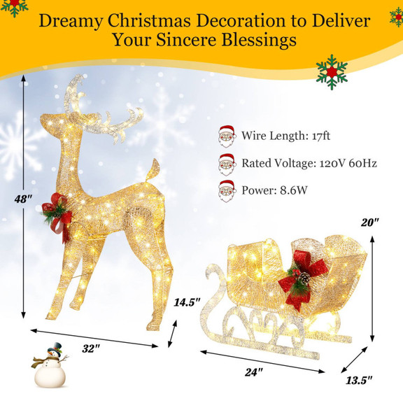 Costway 69342851 Christmas Reindeer Sleigh Decorat...