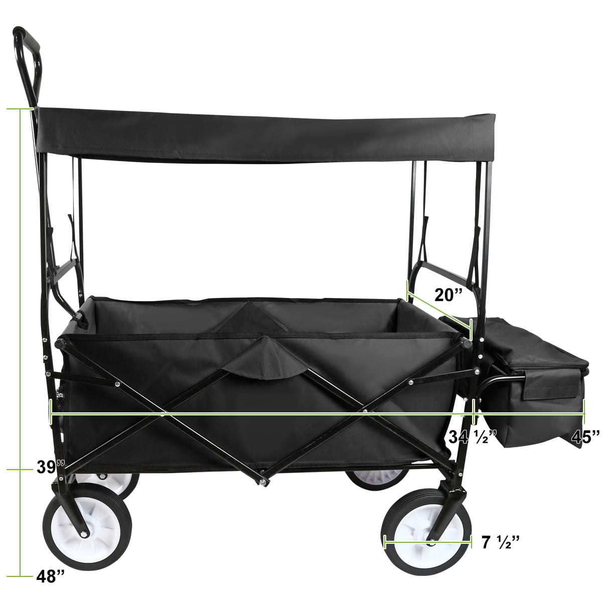 Geniqua Black Utility Collapsible Folding Wagon Cart w/Canopy Garden Beach Toy Sport Buggy