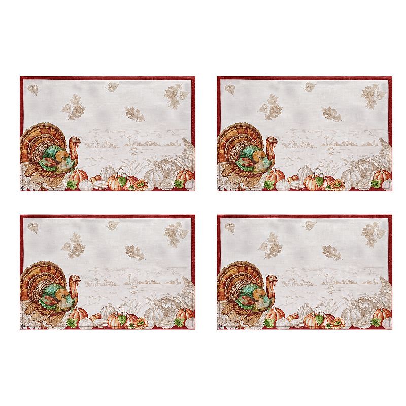 Elrene Home Fashions Holiday Turkey Bordered Fall Placemat， Set of 4