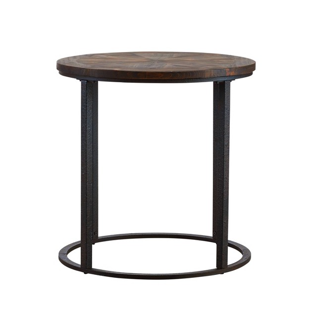 Lymedon Round Reclaimed Wood End Table Natural black Aiden Lane