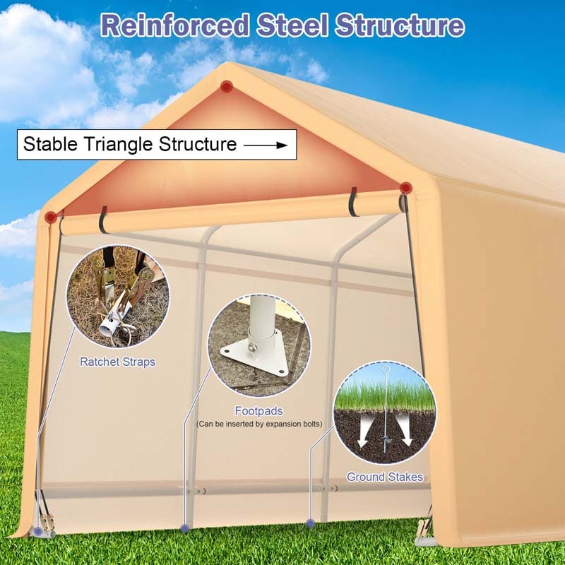 9 x 17 FT Heavy Duty Carport Portable Garage with Roll-up Door, Storage Shelter Car Port Canopy Tent for Auto Truck Boat SUV