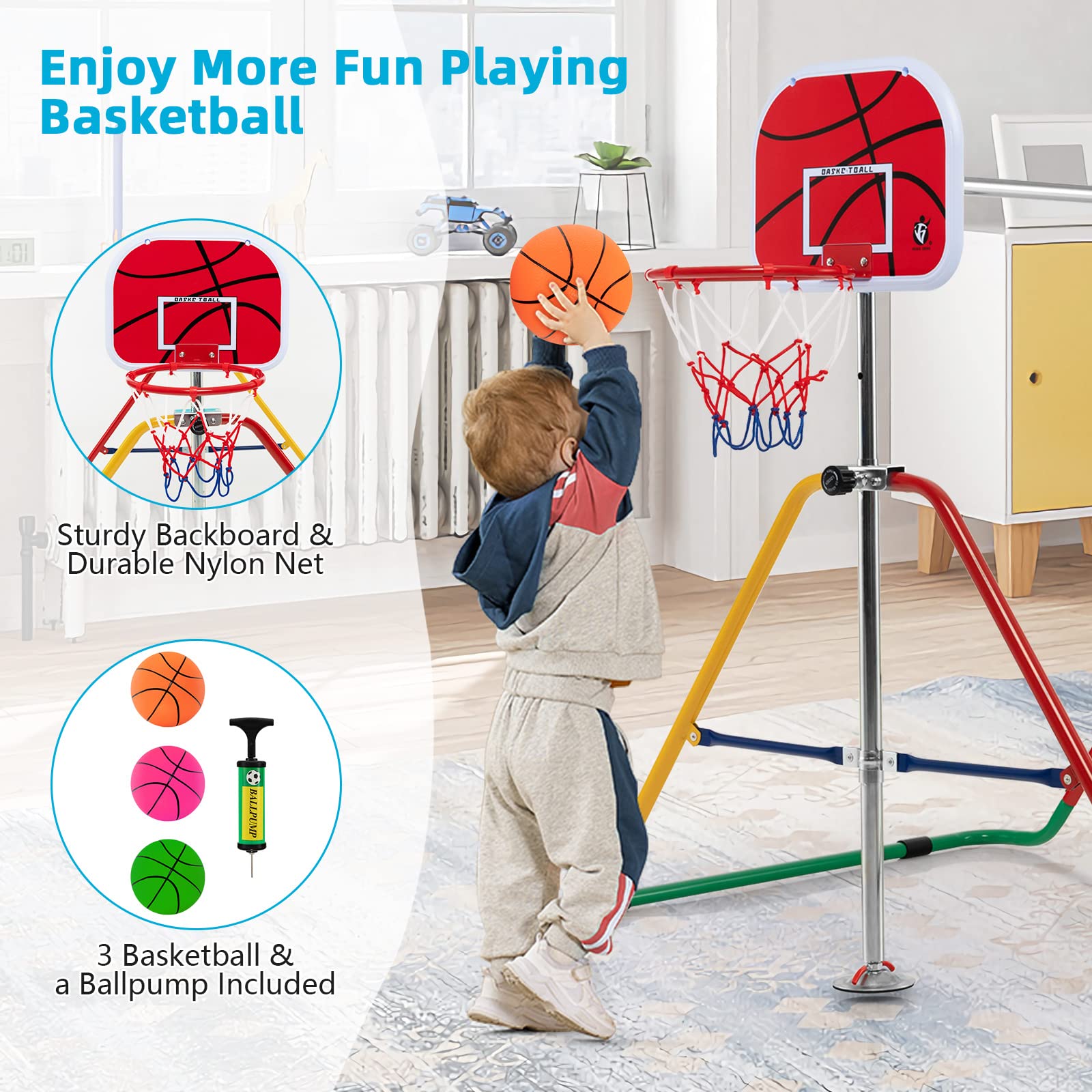 Costzon Kids Gymnastics Bar with Basketball Hoop