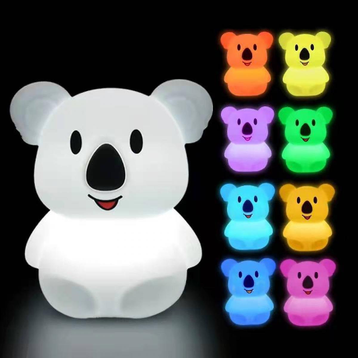 Koala Kids Night Light Led Usb Rechargeable Silicone Children Lighting， 2 Different Modes And 8 Variable Colors， Remote Controlled And Touch