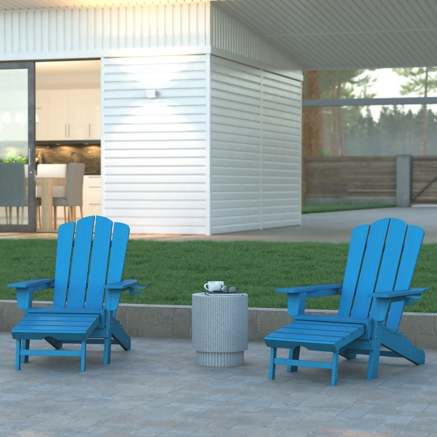 Emma And Oliver Set Of 2 Adirondack Chairs With Cup Holders And Pull Out Ottoman All weather Hdpe Indoor outdoor Lounge Chairs