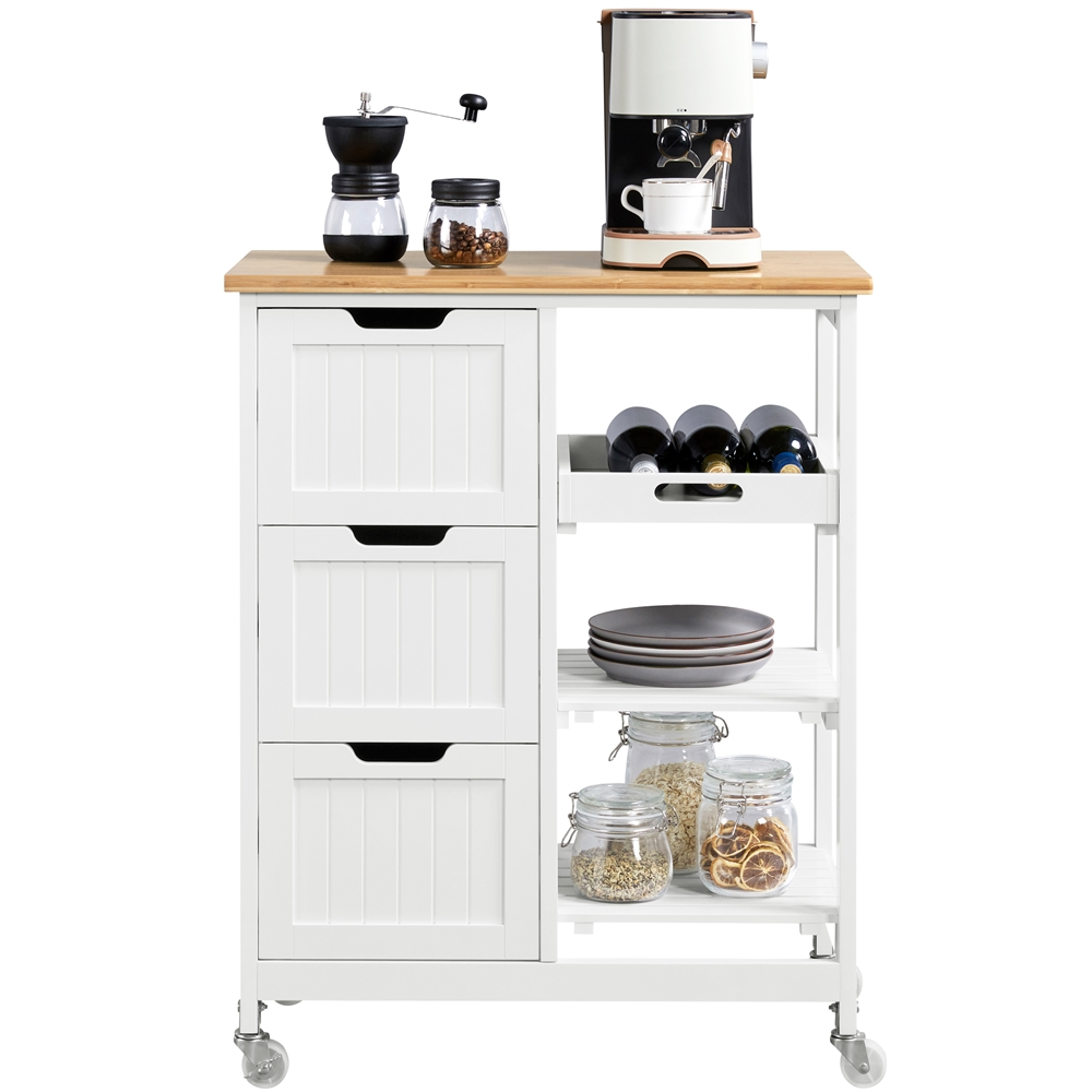 Easyfashion 33 H Storage Serving Cart with 3 Drawers for Kitchen Bar， White