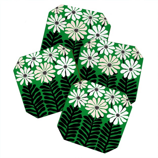 Modern Tropical Mod Flower Garden Black White Set Of 4 Coasters Deny Designs