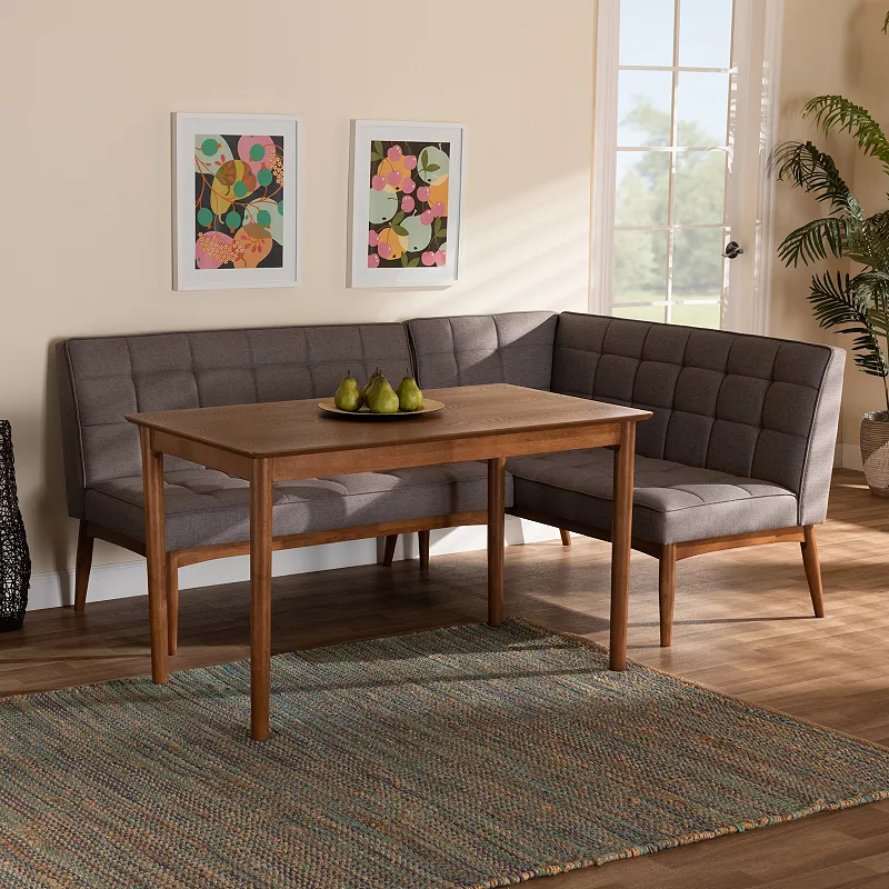 Baxton Studio Sanford Dining Table and Nook Bench 3-piece Set