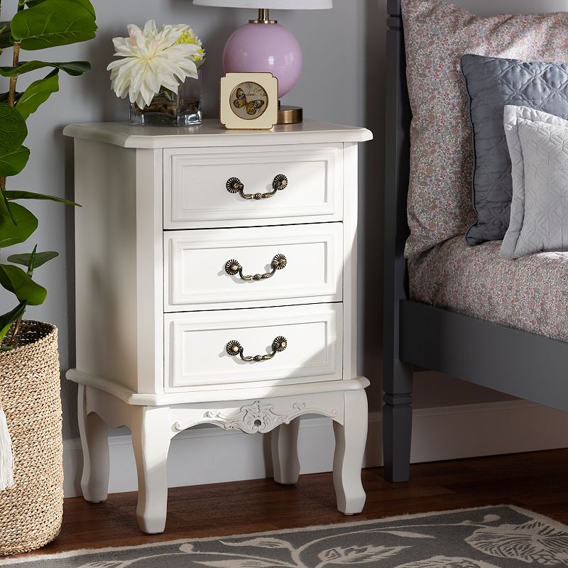 Baxton Studio Gabrielle 3-Drawer Nightstand Table