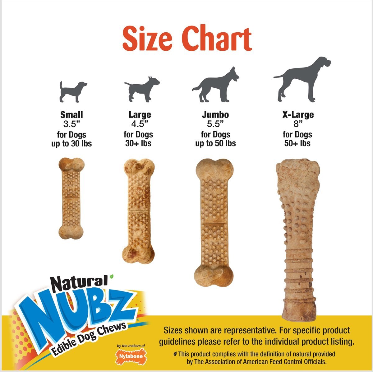 Nylabone Nubz WILD Natural Long Lasting Edible Bison Flavor Small Dog Chew Treat， 4 count