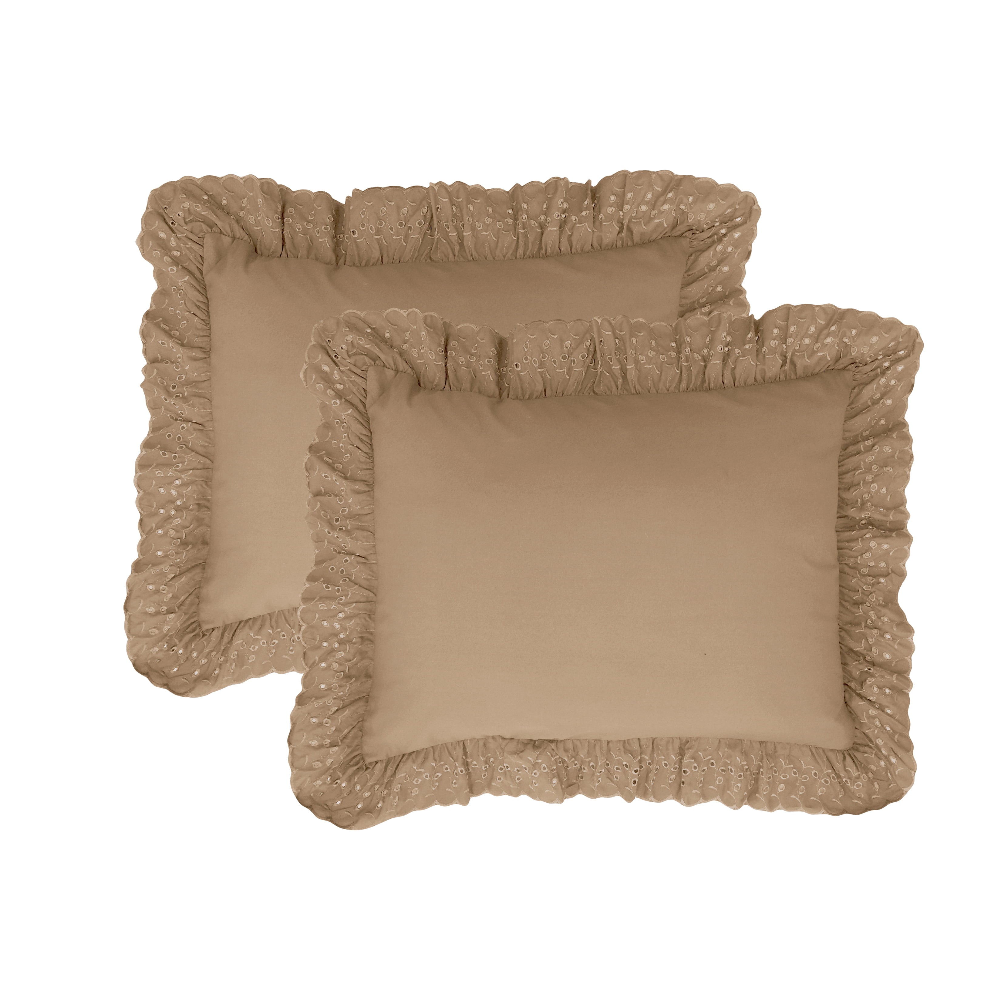 Fresh Idea Ruffled Eyelet 2-Pack Pillow Shams， Standard， Mocha