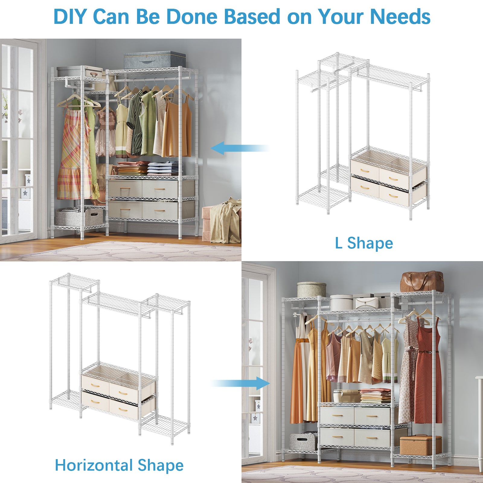 VIPEK L20 L Shaped Garment Rack Clothing Rack, 43.3" L x 28.3" W x 70.9" H, White