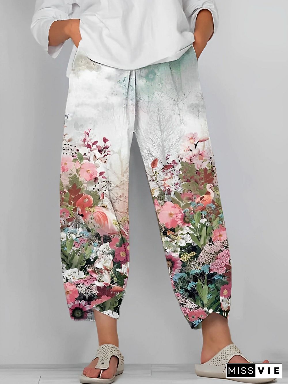 Floral Print Cropped Pants