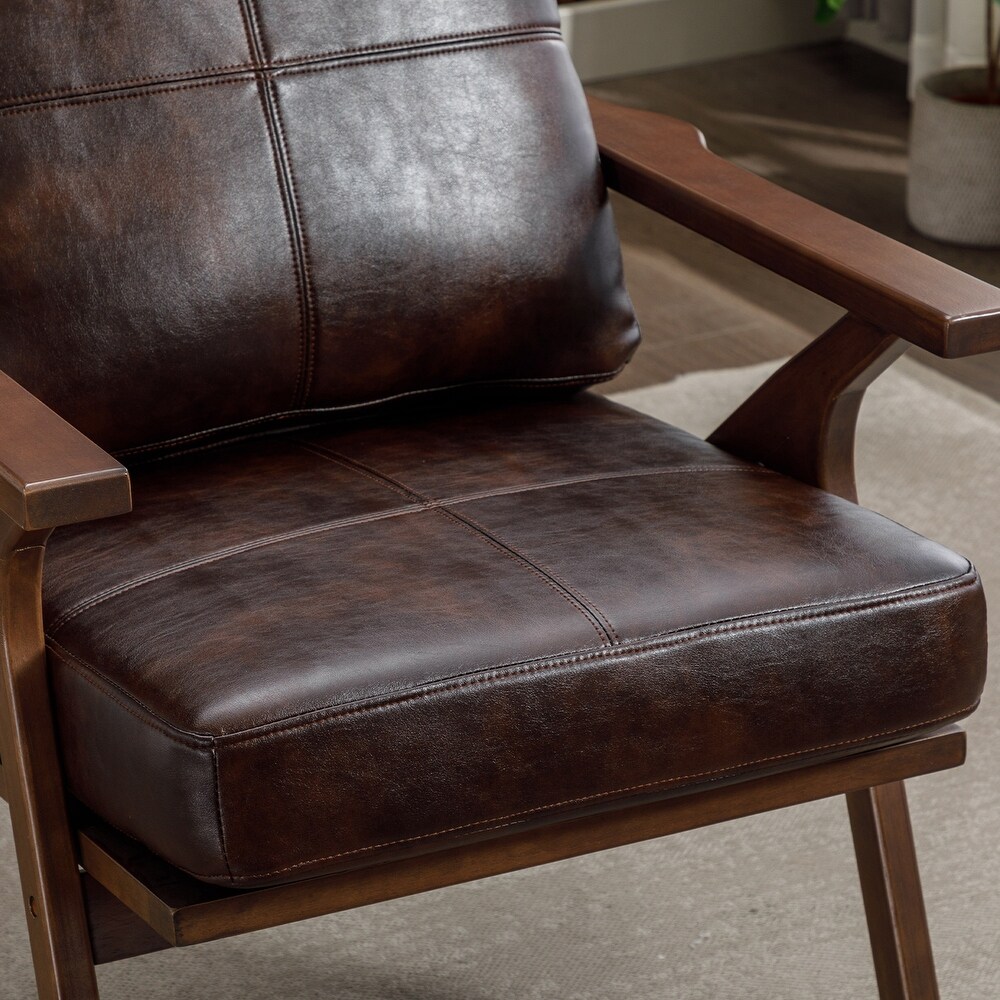 Ebello Upholstered Leather Accent Armhair with Solid Wood Frame and Removable Cushions