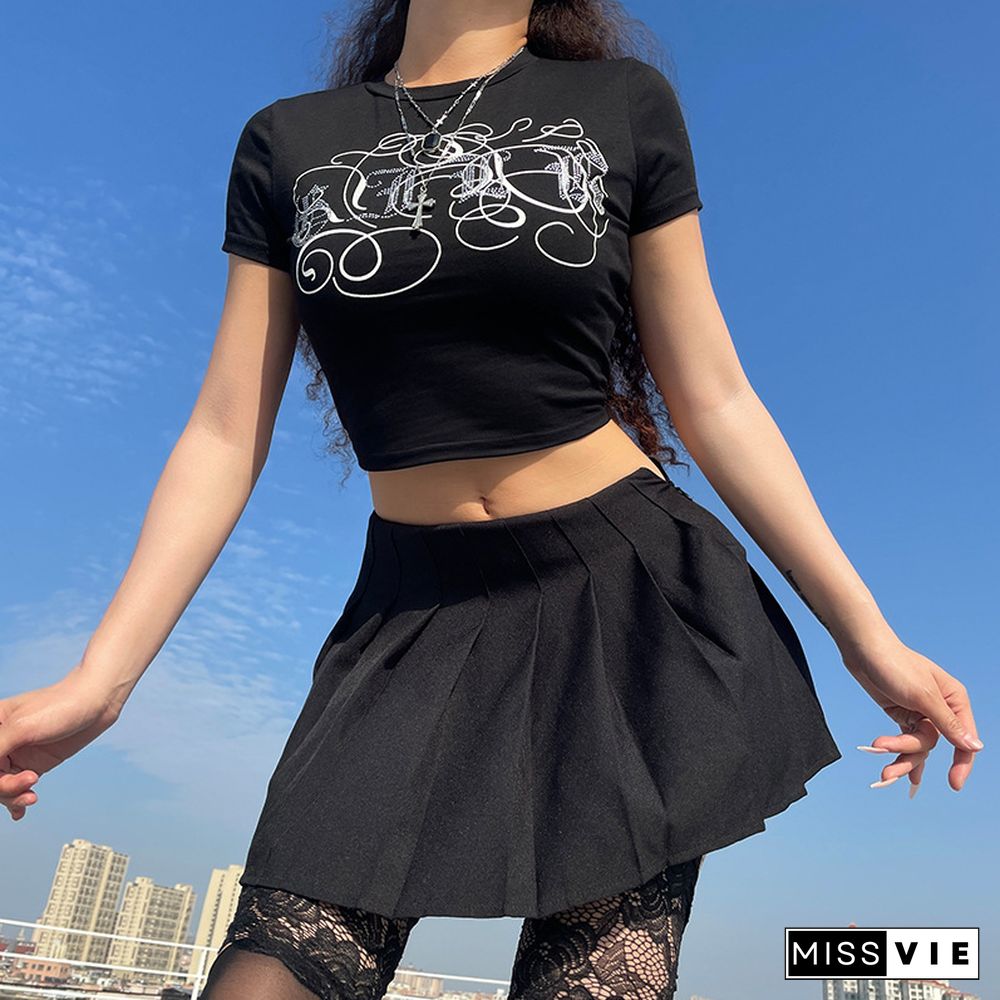 Y2k Goth Letter Print Crop Top Harajuku Anime Retro Gothic Tshirt Woman Kawaii Short Sleeve Tee Emo Alt Clothes