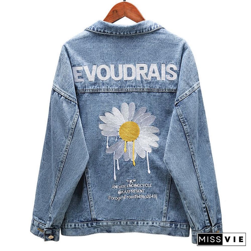 Trendy Brand Women'S Jacket New Denim Jacket Female Korean Version Of Loose Embroidery Bf Wild Daisy Top Coat Tide Ins Hot