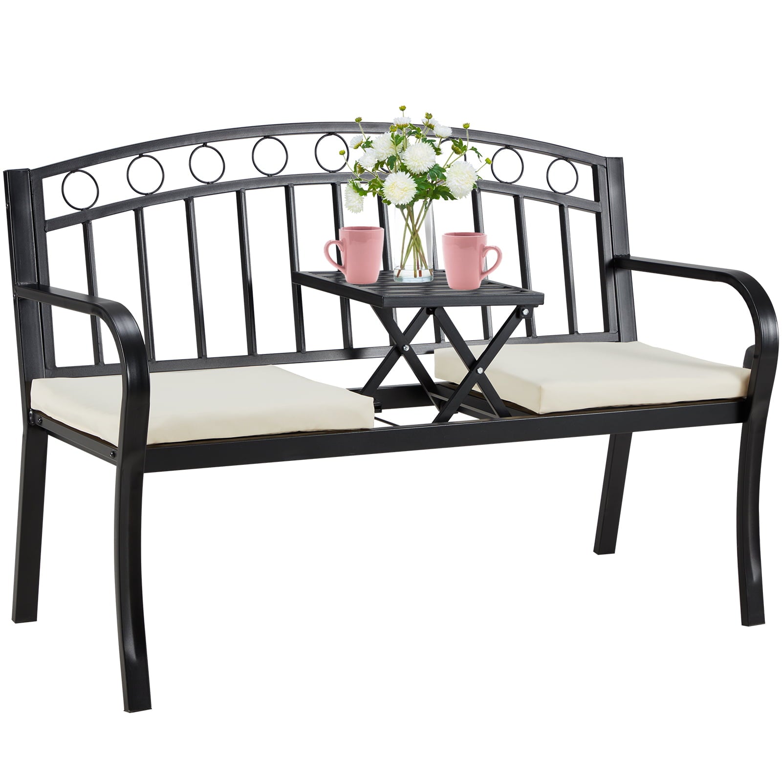 AVAWING Patio Outdoor Steel Garden Bench, Patio Bench, Steel Double Seat for Park Yard