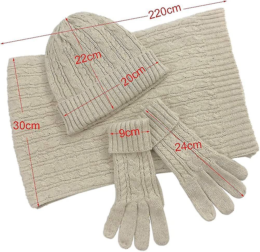 Wool Soft Scarf Hat Glove Sets Cable Knit Winter Gift Glove Hat Set