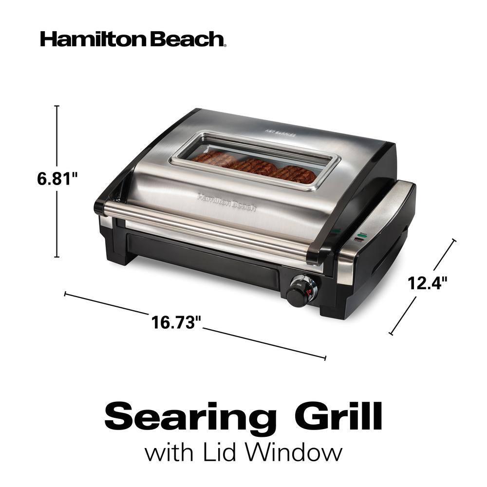 Searing Grill 118 in. Stainless Steel Indoor Grill with Non-Stick Plates and Lid Window 25361