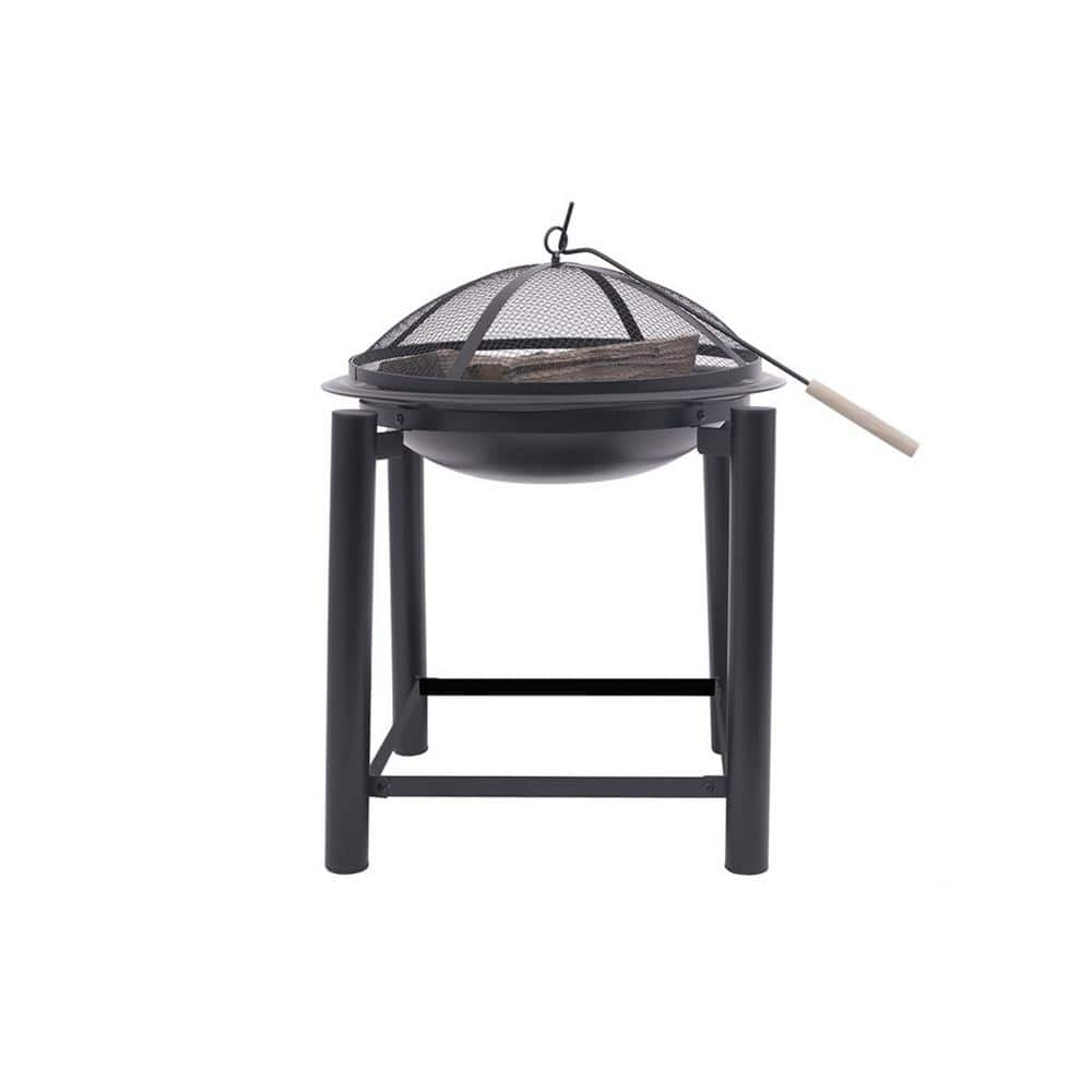 BLUE SKY OUTDOOR LIVING 21.5 in. Round Steel Wood Fire Pit On Raised 4-Post Platform with Screen, Screen Lift, And Log Grate WBFP21RB