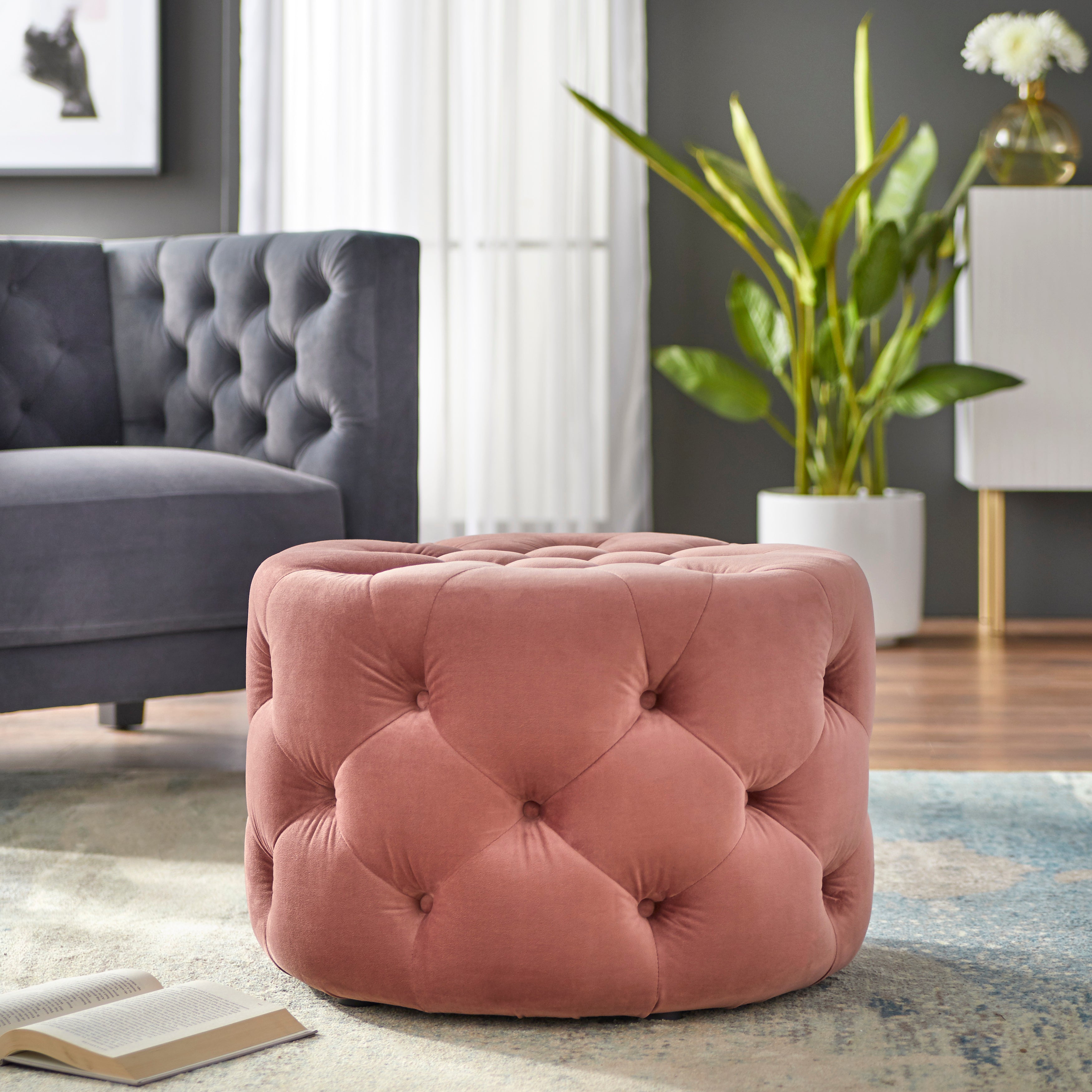 Ottoman - Scopi Round - in Rose