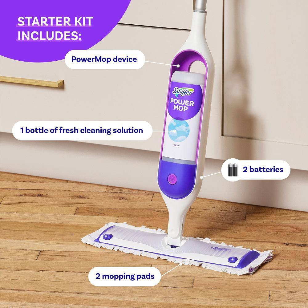 Swiffer Power Mop Starter Kit (1-Power Mop 2-Pads Cleaning Solution and Batteries)