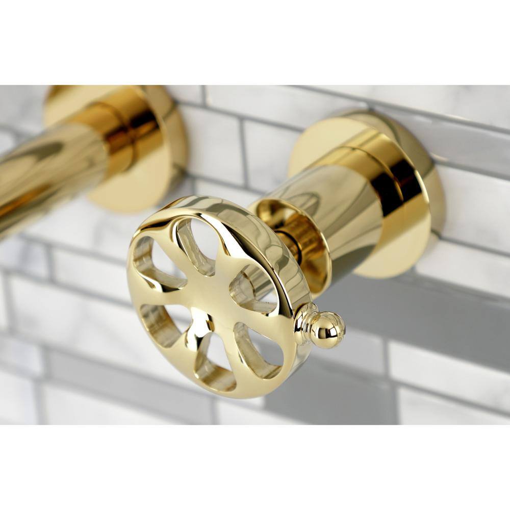 Kingston Brass Belknap 2-Handle Wall Mount Bathroom Faucet in Polished Brass HKS8122RX