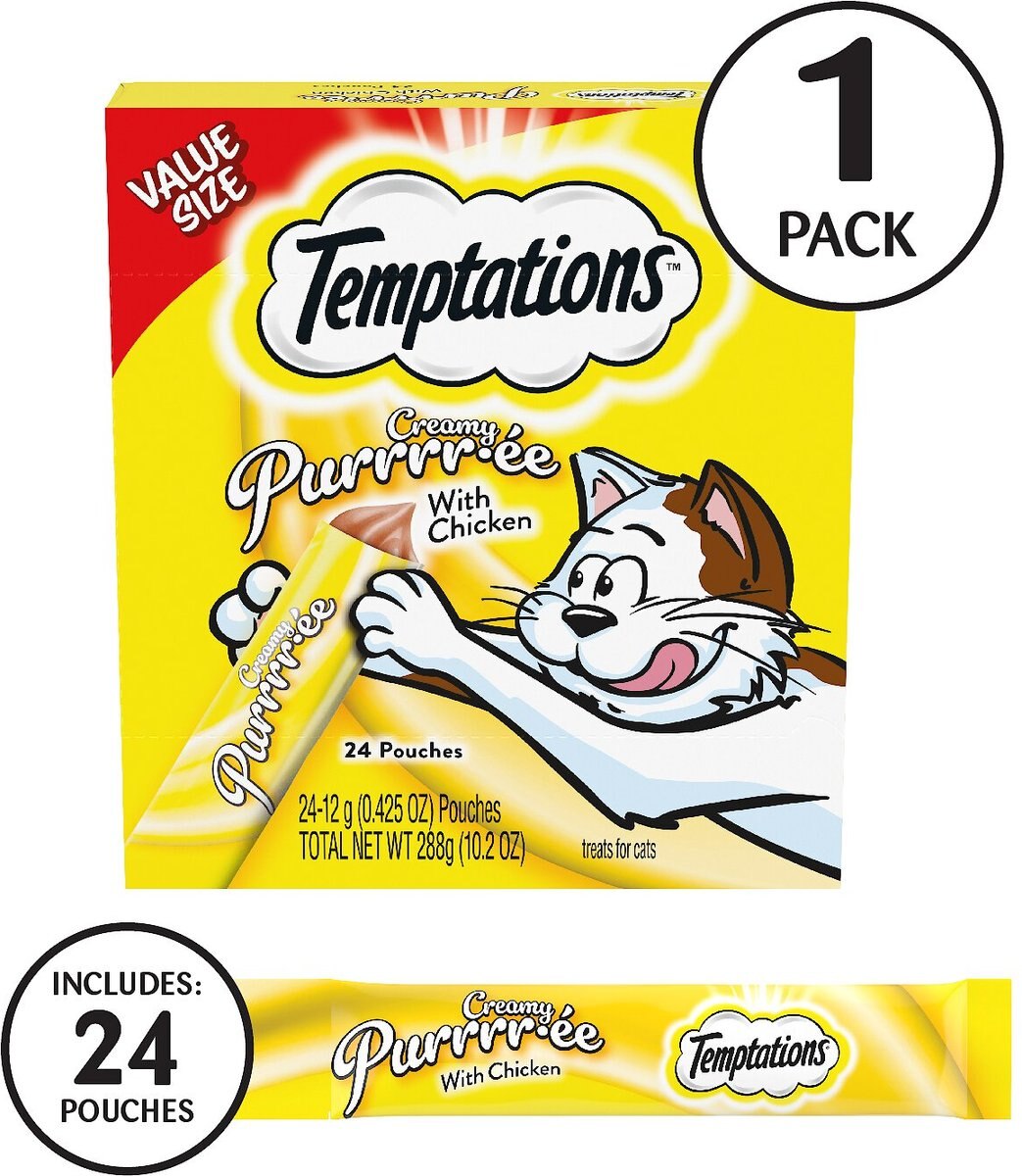 Temptations Creamy Puree with Chicken Lickable Cat Treats， 0.425-oz pouch