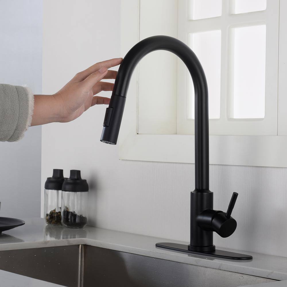 Toject Ballard Touch Single-Handle Pull-Down Sprayer Kitchen Faucet with Dual Function Sprayhead in Matte Black BST001MB