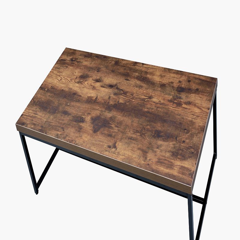 Metal Framed Coffee Table with veneer Top， Weathered Oak Brown and Black