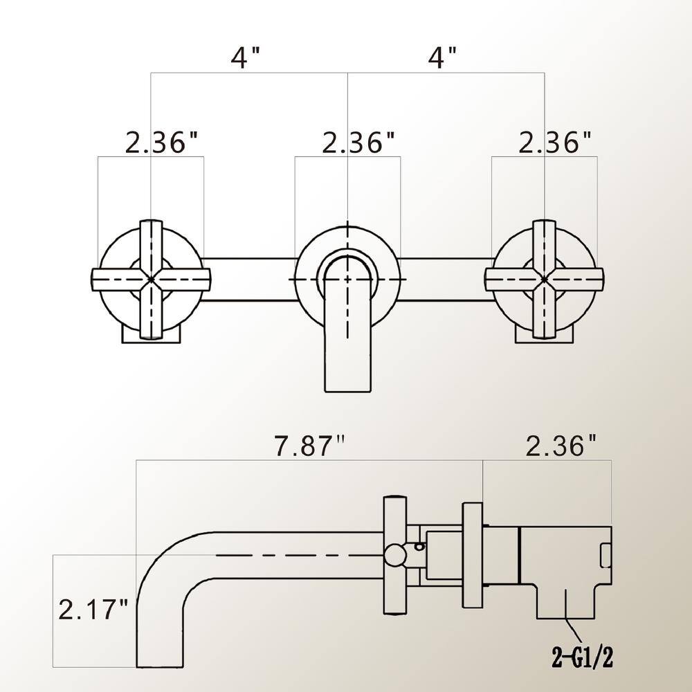 UPIKER Modern Double Handle Wall Mounted Bathroom Faucet with 3 Holes Brass Rough-in Valve in Brushed Gold UP2301SFG0001