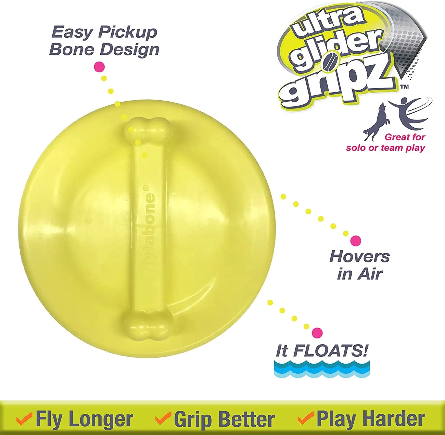 Nylabone Power Play Ultra Glider Gripz Dog Flying Disc Ultra Glider， 1ea/Large 1 ct - PDS-018214851622