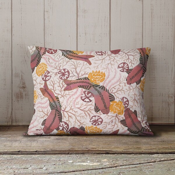 ZEN FISH PINK Indoor|Outdoor Lumbar Pillow By Becky Bailey