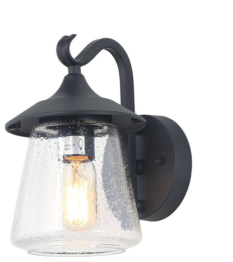 LNC 1 Light Traditional Matte Black Bell Seeded Glass Outdoor Wall Lights   Transitional   Outdoor Wall Lights And Sconces   by LNC  Houzz