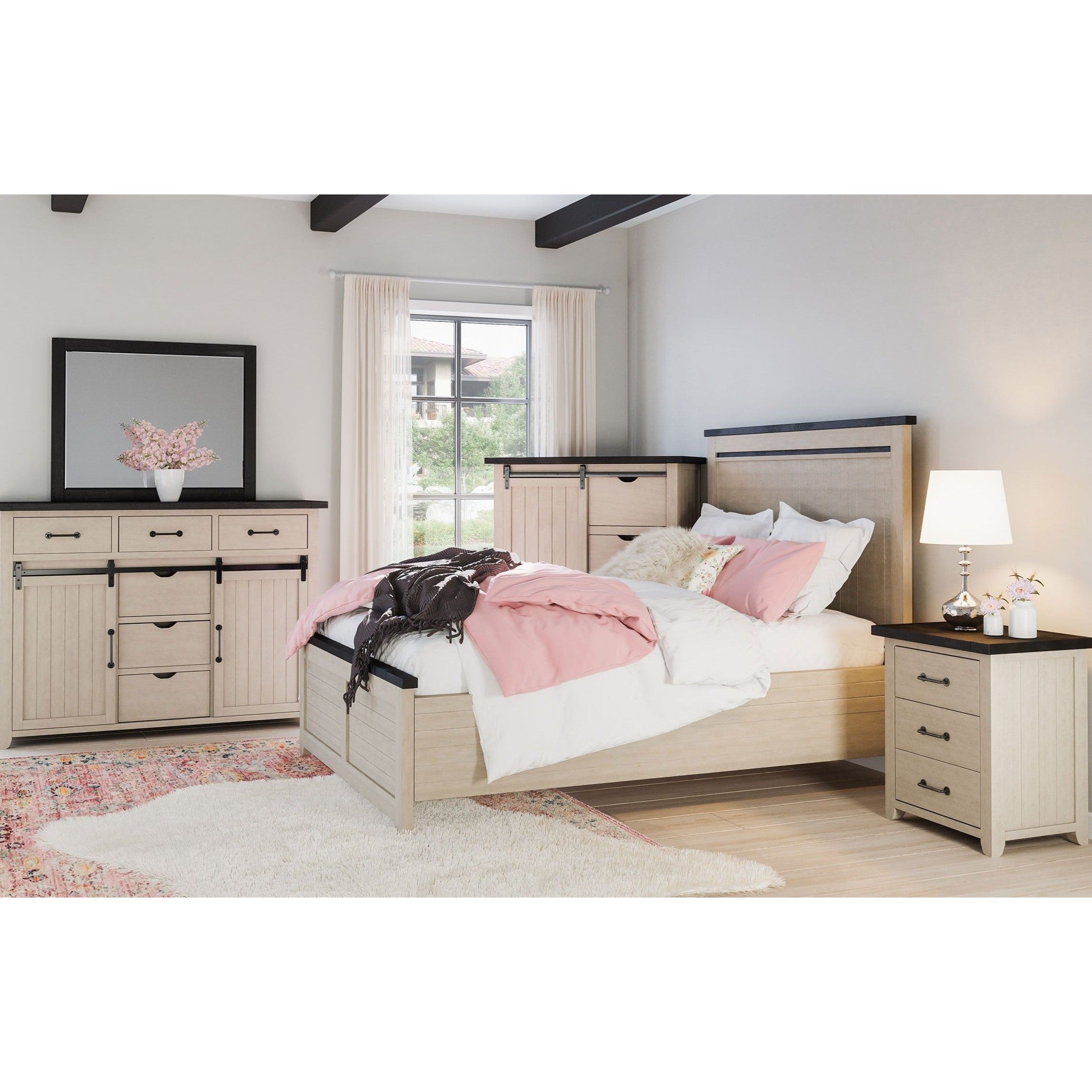 Loft 3-Pc Panel Bedroom Set in Vintage  White