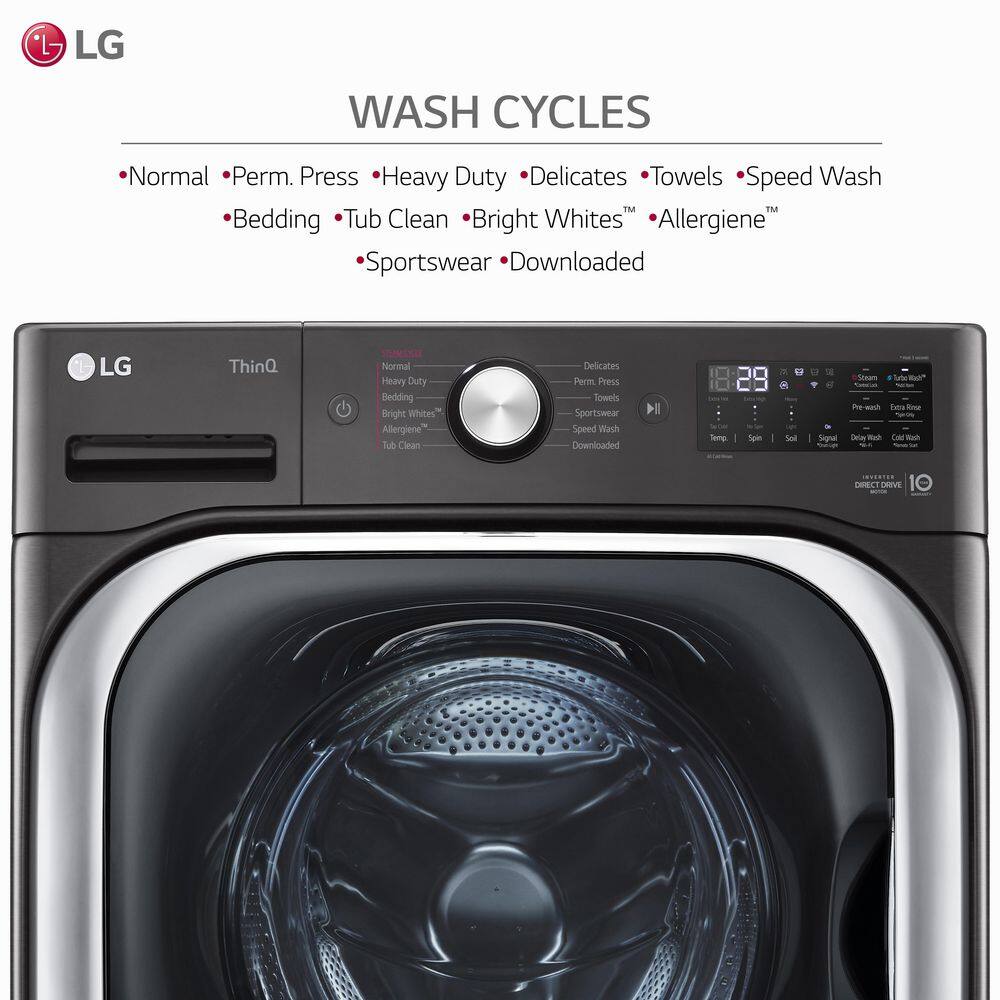 LG 5.2 cu. Ft  Stackable SMART Front Load Washer in Black Steel with Steam  Turbowash Technology WM8900HBA