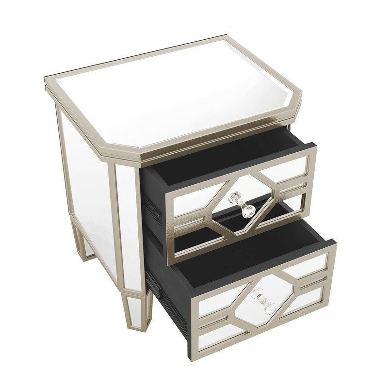 Elegant Mirrored 2 Drawer Storage Cabinet Nightstand