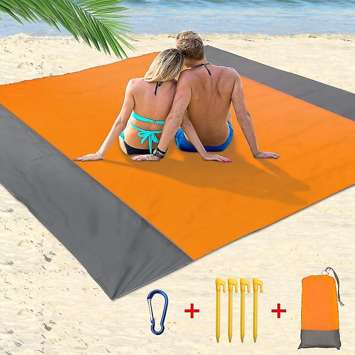 Beach Blanket， 210 X 200cm Picnic Blanket Extra Waterproof Beach Mat With 4 Fixed Nails， For Beach，