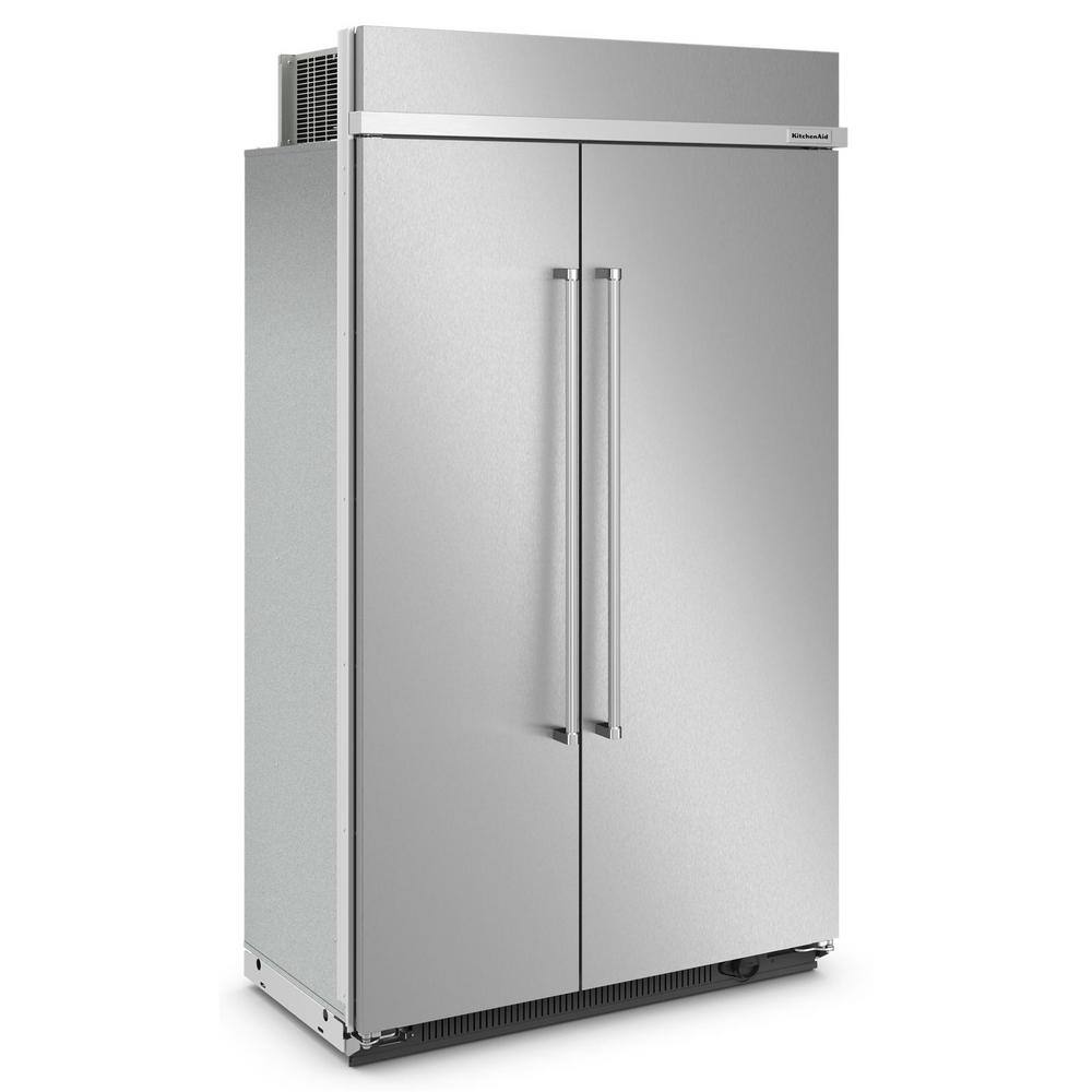 KitchenAid 48 in. W 30 cu. ft. Built-In Side by Side Refrigerator in Stainless Steel with PrintShield KBSN708MPS