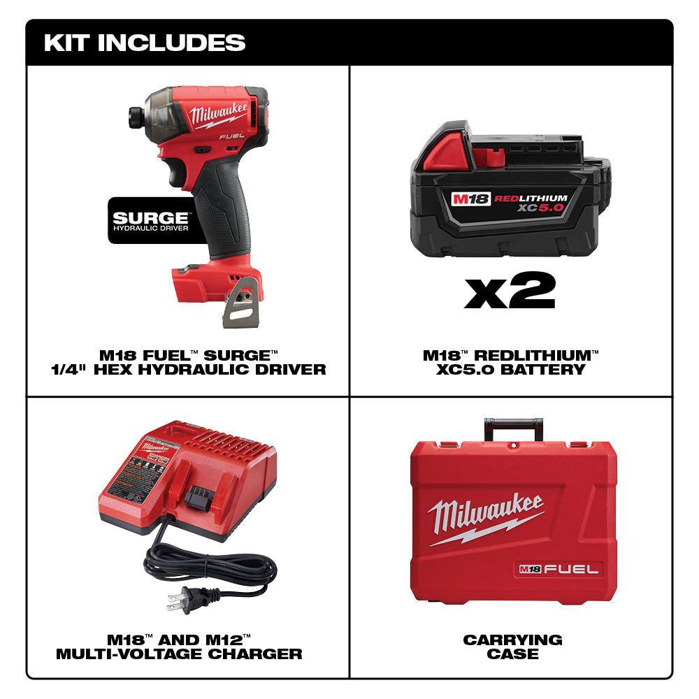 MW M18 FUEL SURGE 18V Lithium-Ion Brushless Cordless 14 in. Hex Impact Driver Kit with M12 Pin Nailer  2.0 Ah Battery 2760-22-2540-20-48-11-2420